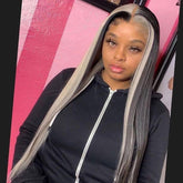 Black Wig With Blonde Streaks In Front Human Hair Lace Front Wigs